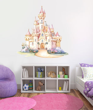 Vinilos decorativos Adhesivos infantiles de Pared princesas castillo con jardin acuarela