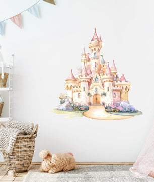 Vinilos decorativos Adhesivos infantiles de Pared princesas castillo con jardin acuarela