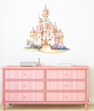 Vinilos decorativos Adhesivos infantiles de Pared princesas castillo con jardin acuarela