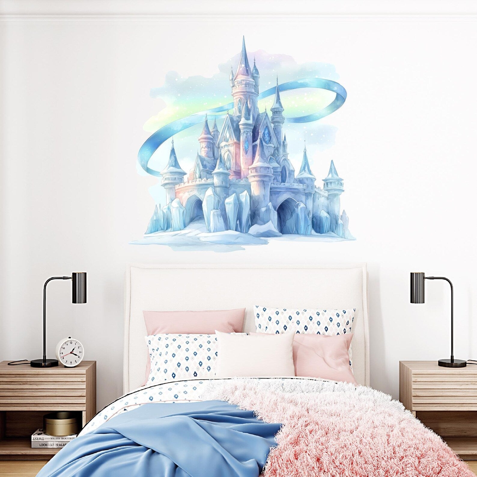Vinilos decorativos Adhesivos infantiles de Pared princesas castillo de hielo azul