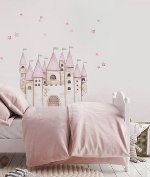 Vinilos decorativos Adhesivos infantiles de Pared princesas castillo con estrellas rosado