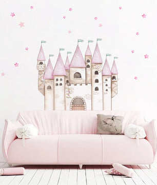 Vinilos decorativos Adhesivos infantiles de Pared princesas castillo con estrellas rosado