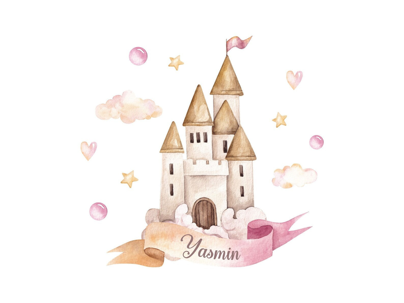 Vinilos decorativos Adhesivos infantiles de Pared princesas castillo con liston personalizado