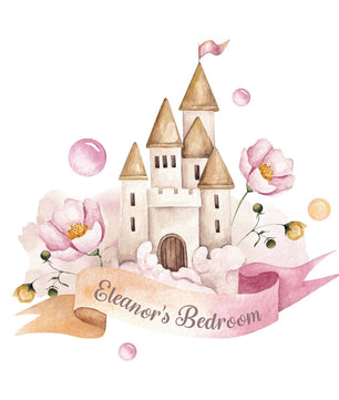 Vinilos decorativos Adhesivos infantiles de Pared princesas castillo con liston personalizado