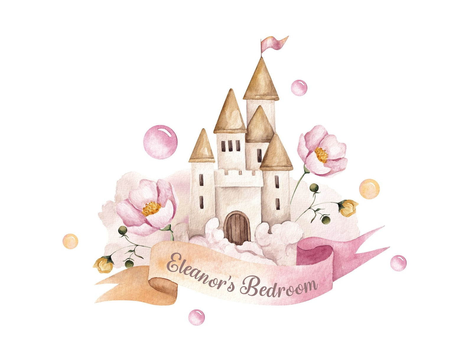 Vinilos decorativos Adhesivos infantiles de Pared princesas castillo con liston personalizado
