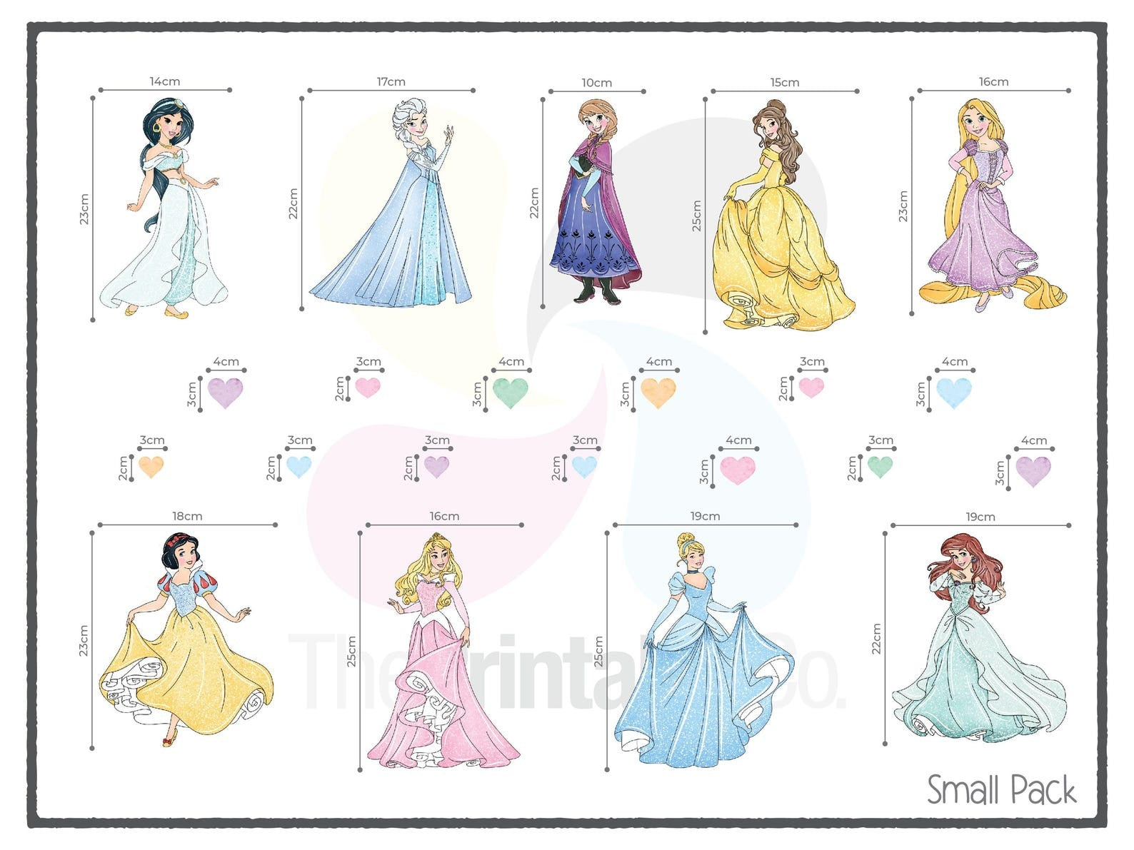 Vinilos decorativos Adhesivos infantiles de Pared princesas acuarela con corazones