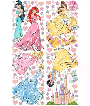 Vinilos decorativos Adhesivos infantiles de Pared princesas con castillo corazones y estrellas