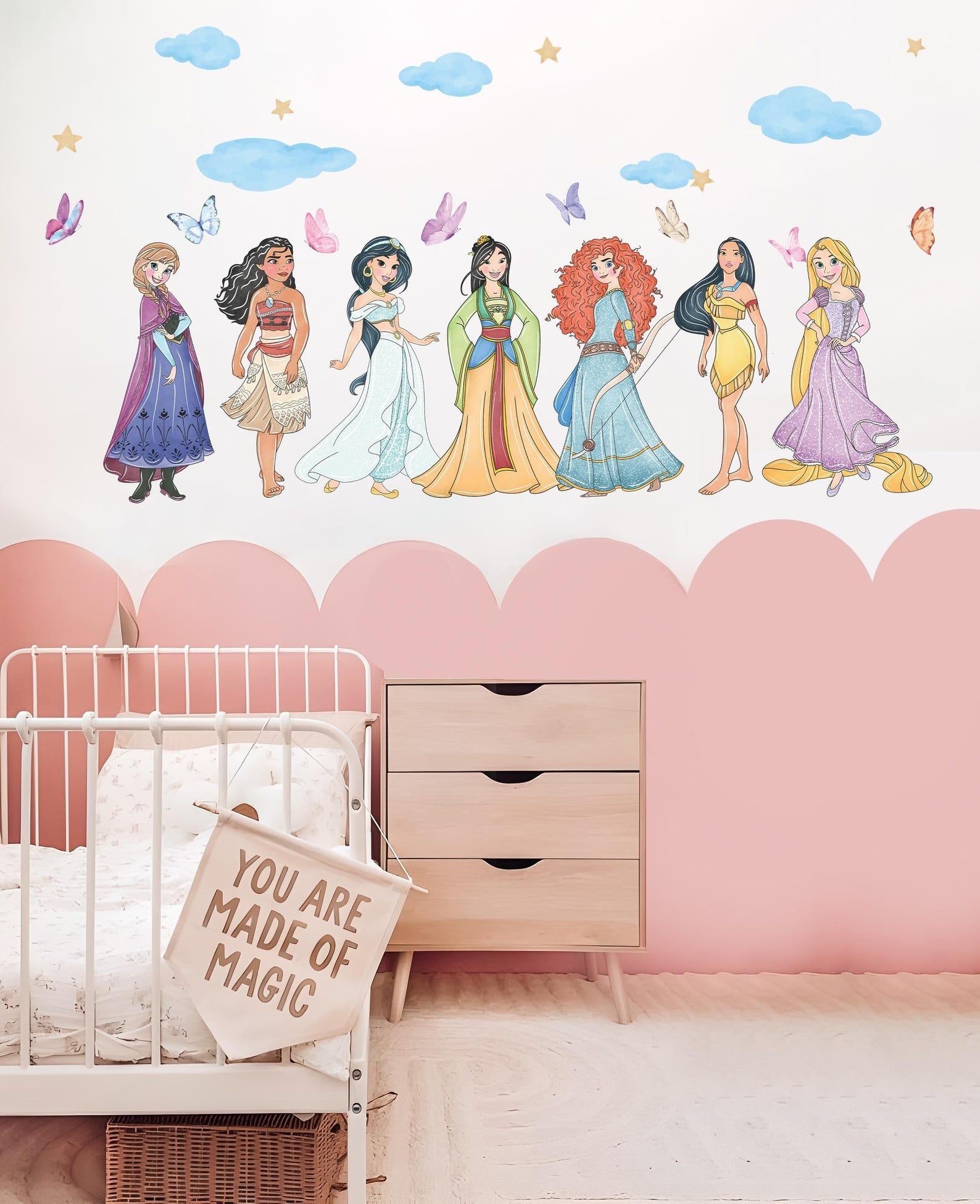 Vinilos decorativos Adhesivos infantiles de Pared princesas nubes y mariposas