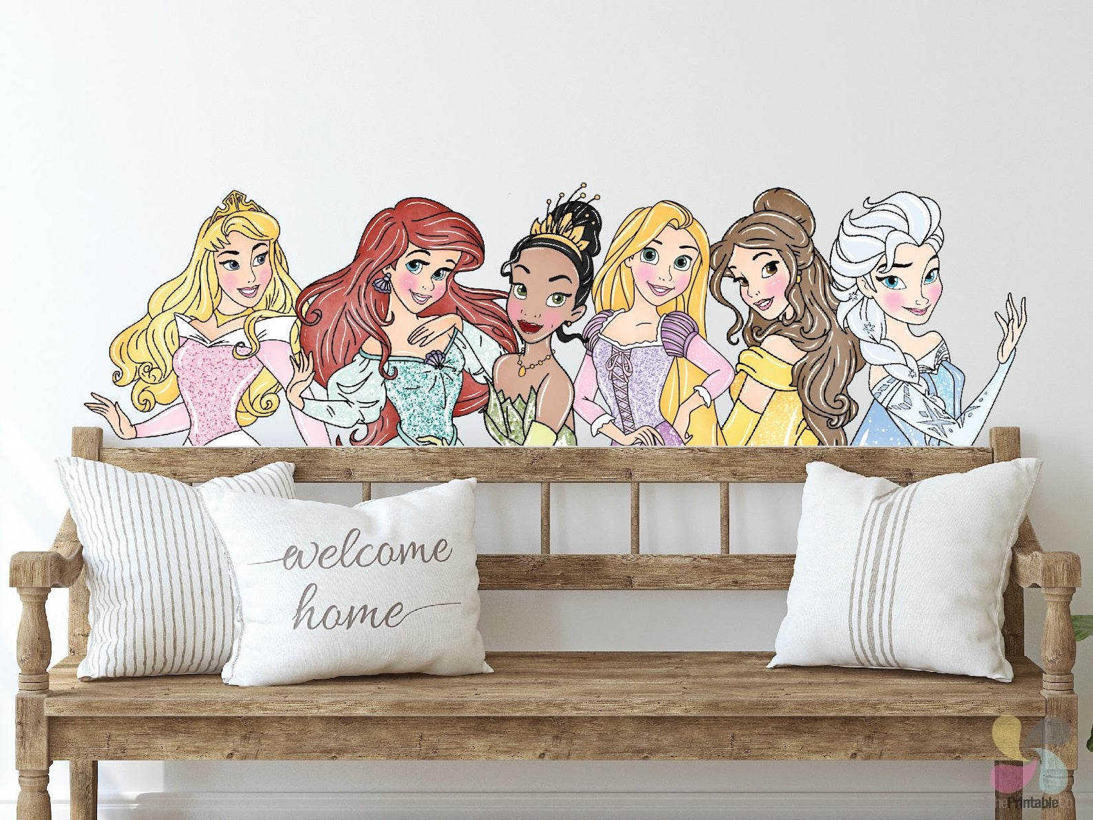 Vinilos decorativos Adhesivos infantiles de Pared princesas acuarela mitad