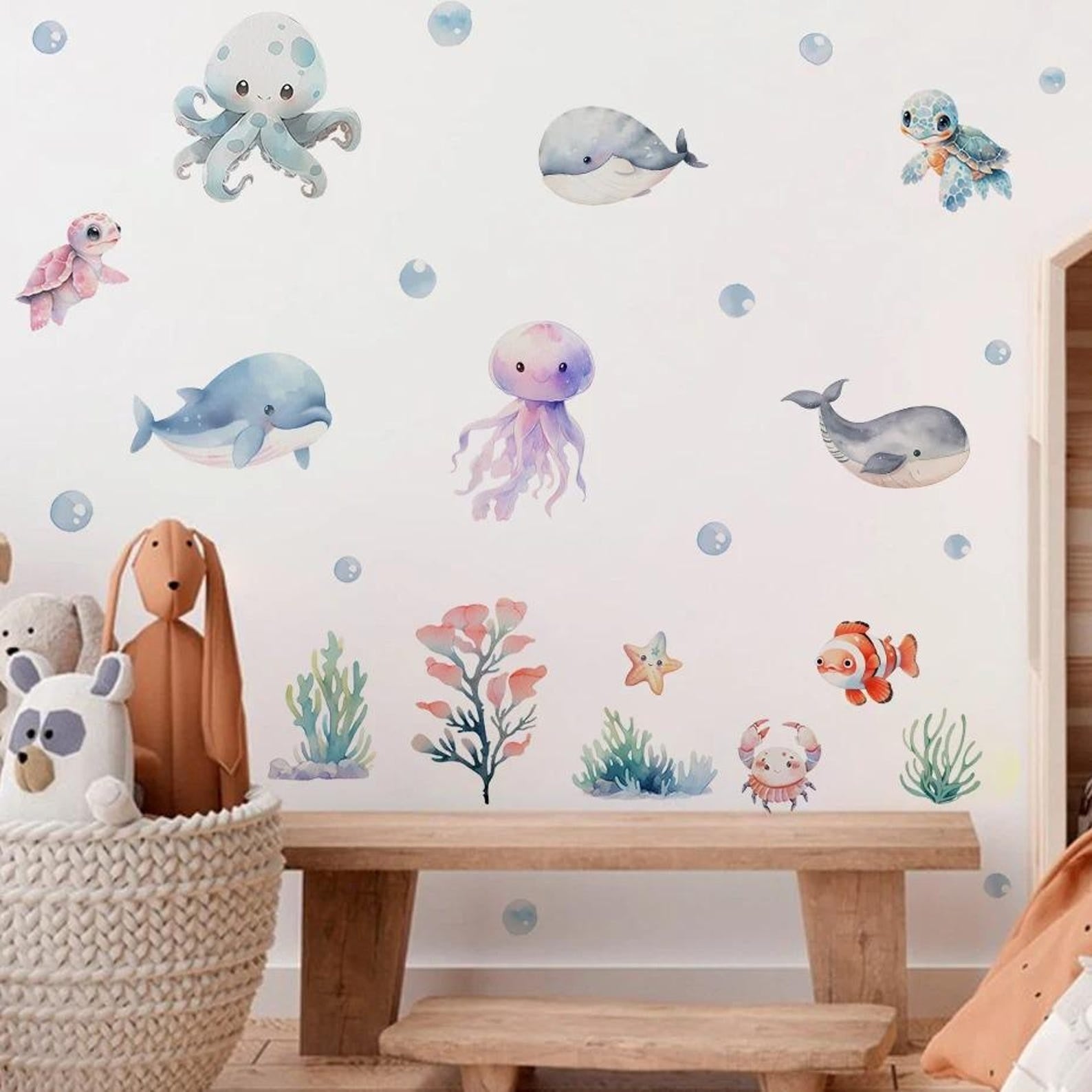 Vinilos decorativos Adhesivos infantiles de Pared animales marinos infantiles