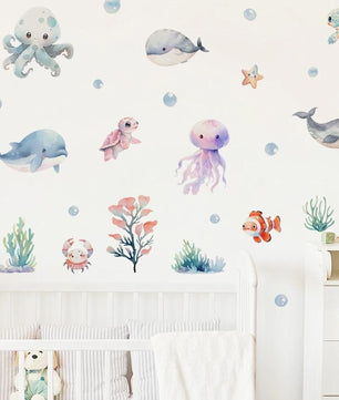 Vinilos decorativos Adhesivos infantiles de Pared animales marinos infantiles