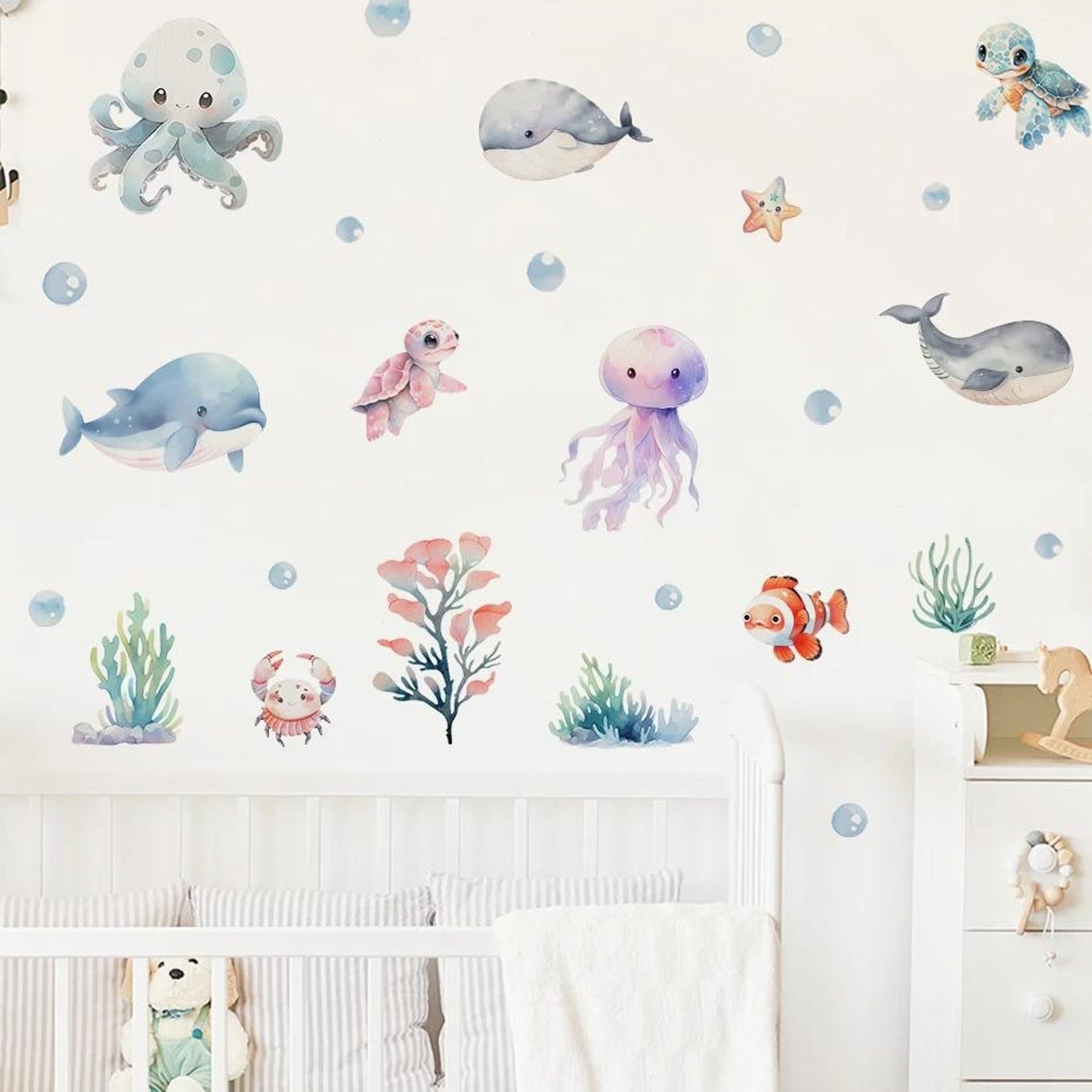 Vinilos decorativos Adhesivos infantiles de Pared animales marinos infantiles