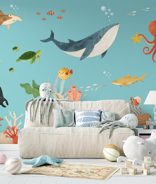 Vinilos decorativos Adhesivos infantiles de Pared animales de mar acuarela