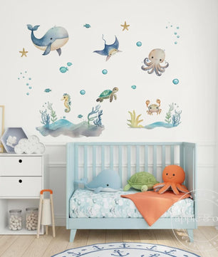 Vinilos decorativos Adhesivos infantiles de Pared animales de mar bebe
