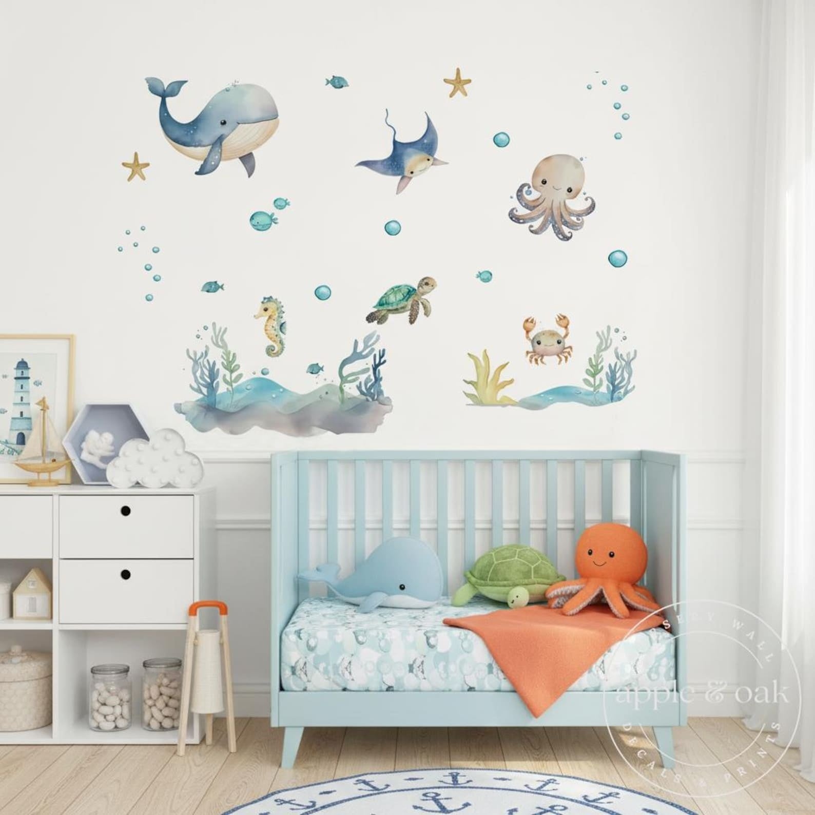 Vinilos decorativos Adhesivos infantiles de Pared animales de mar bebe