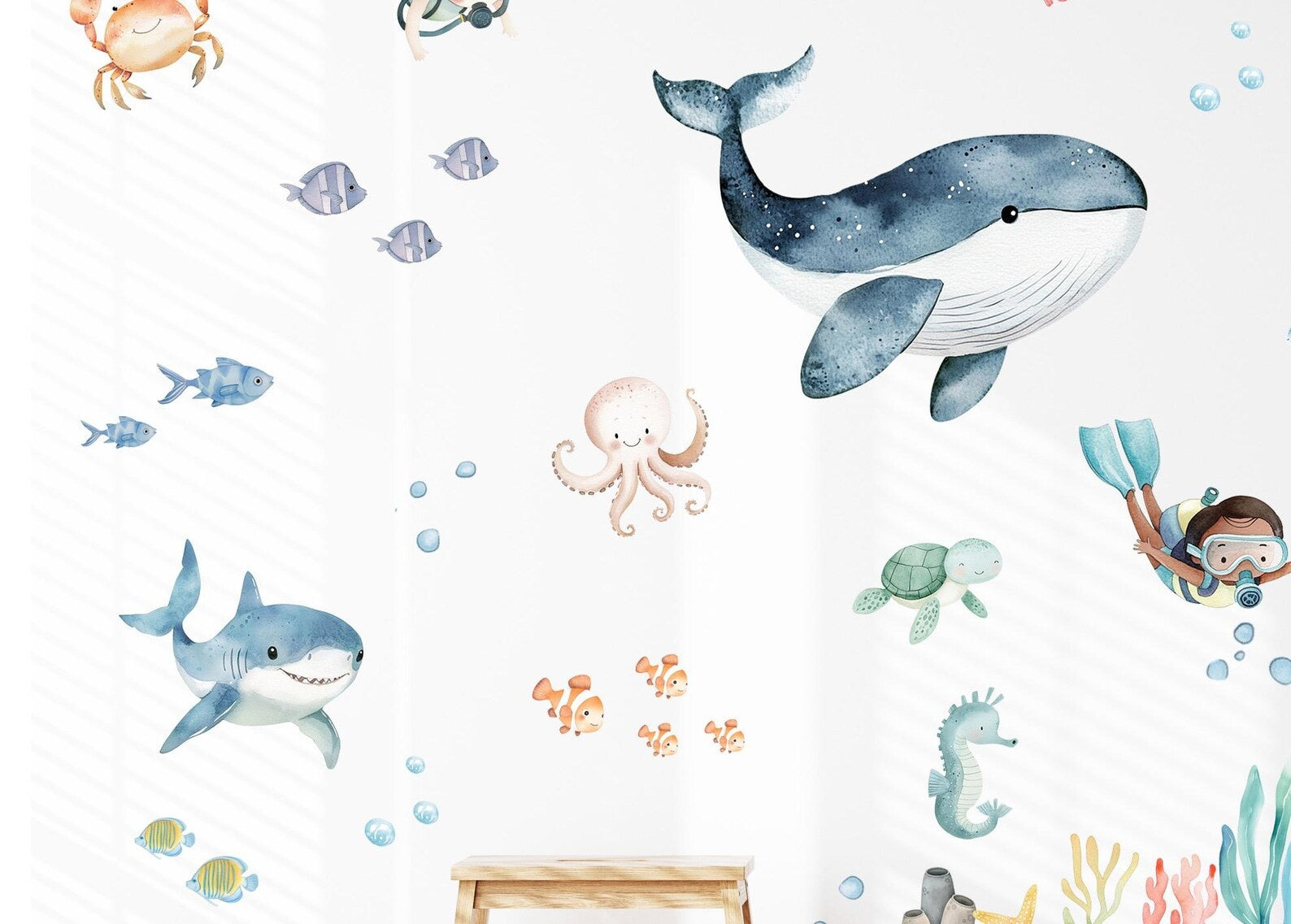 Vinilos decorativos Adhesivos infantiles de Pared animales marinos buceo