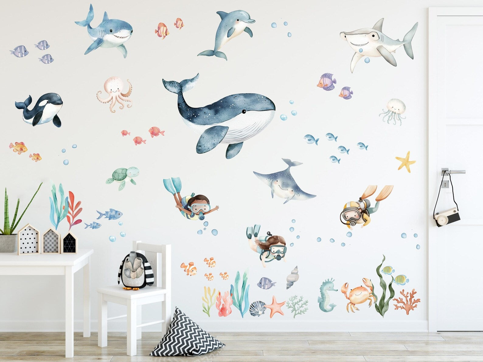 Vinilos decorativos Adhesivos infantiles de Pared animales marinos buceo