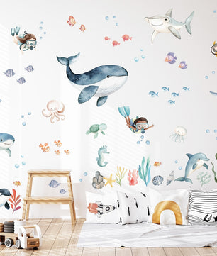Vinilos decorativos Adhesivos infantiles de Pared animales marinos buceo