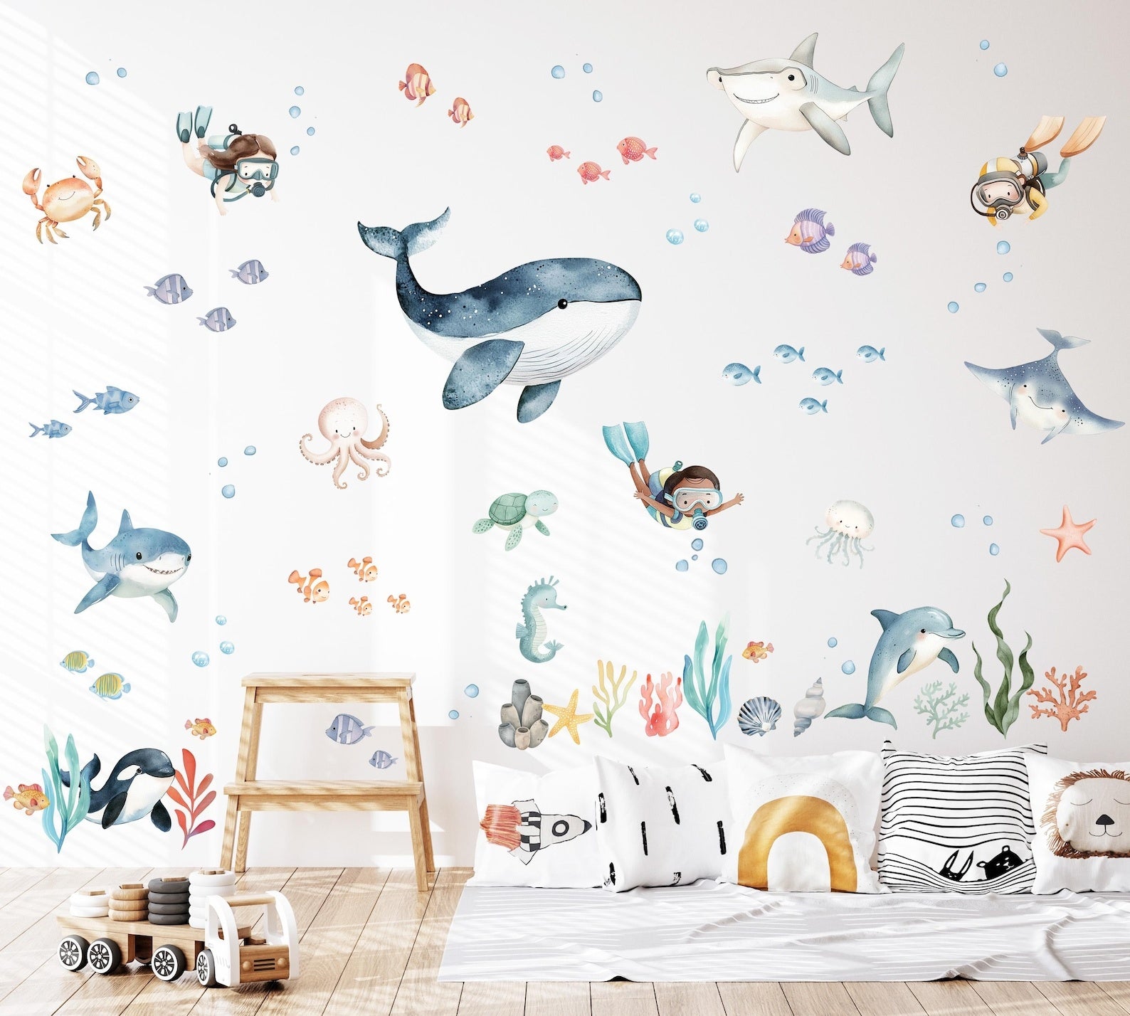 Vinilos decorativos Adhesivos infantiles de Pared animales marinos buceo
