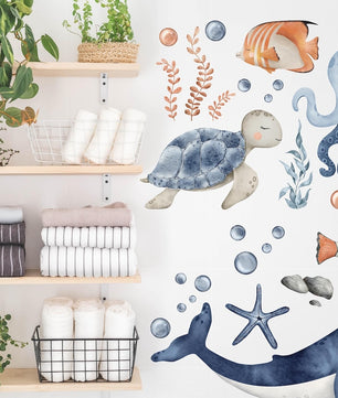 Vinilos decorativos Adhesivos infantiles de Pared animales marinos corazon marino acuarela