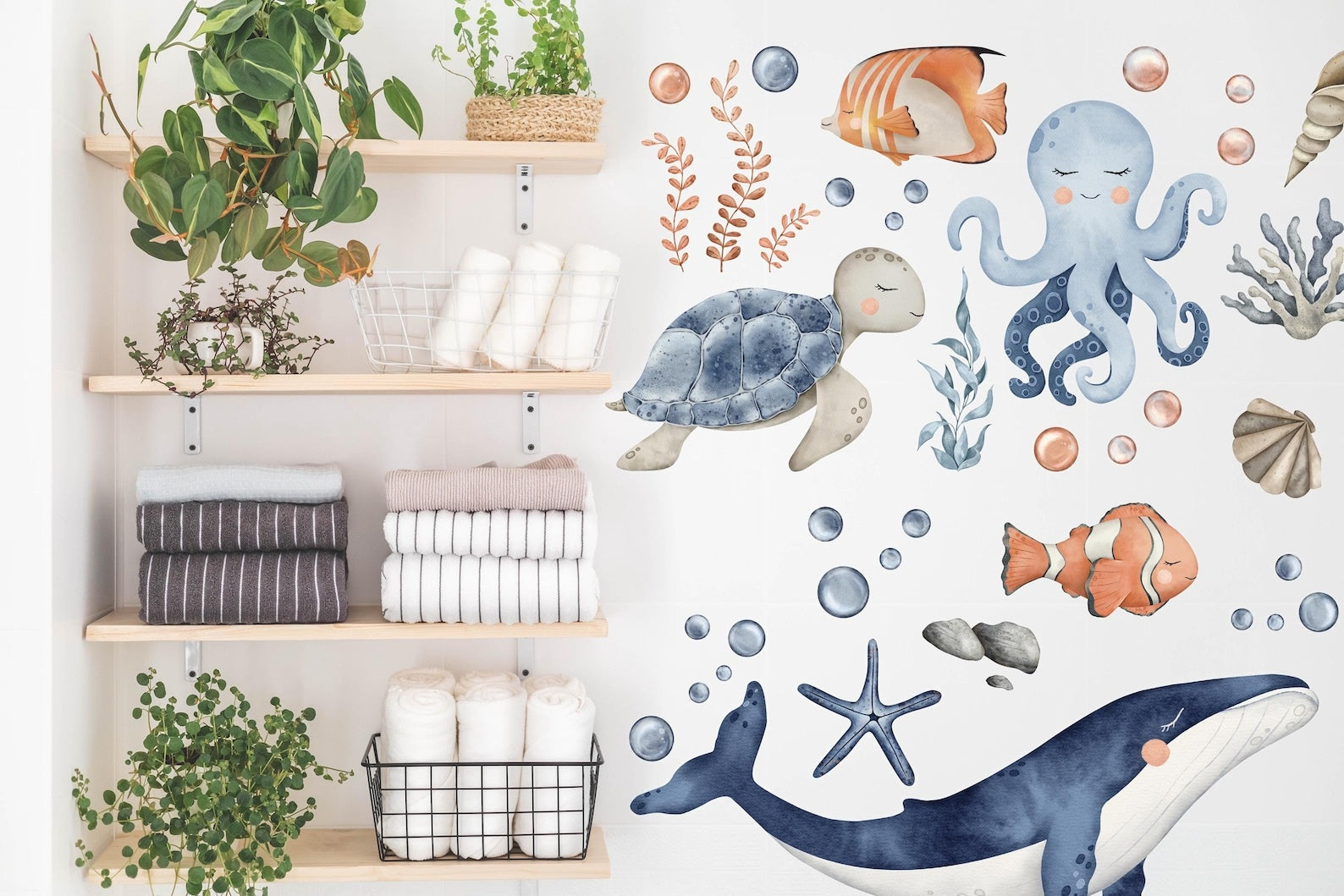 Vinilos decorativos Adhesivos infantiles de Pared animales marinos corazon marino acuarela