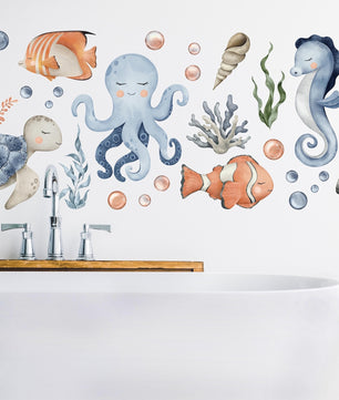 Vinilos decorativos Adhesivos infantiles de Pared animales marinos corazon marino acuarela