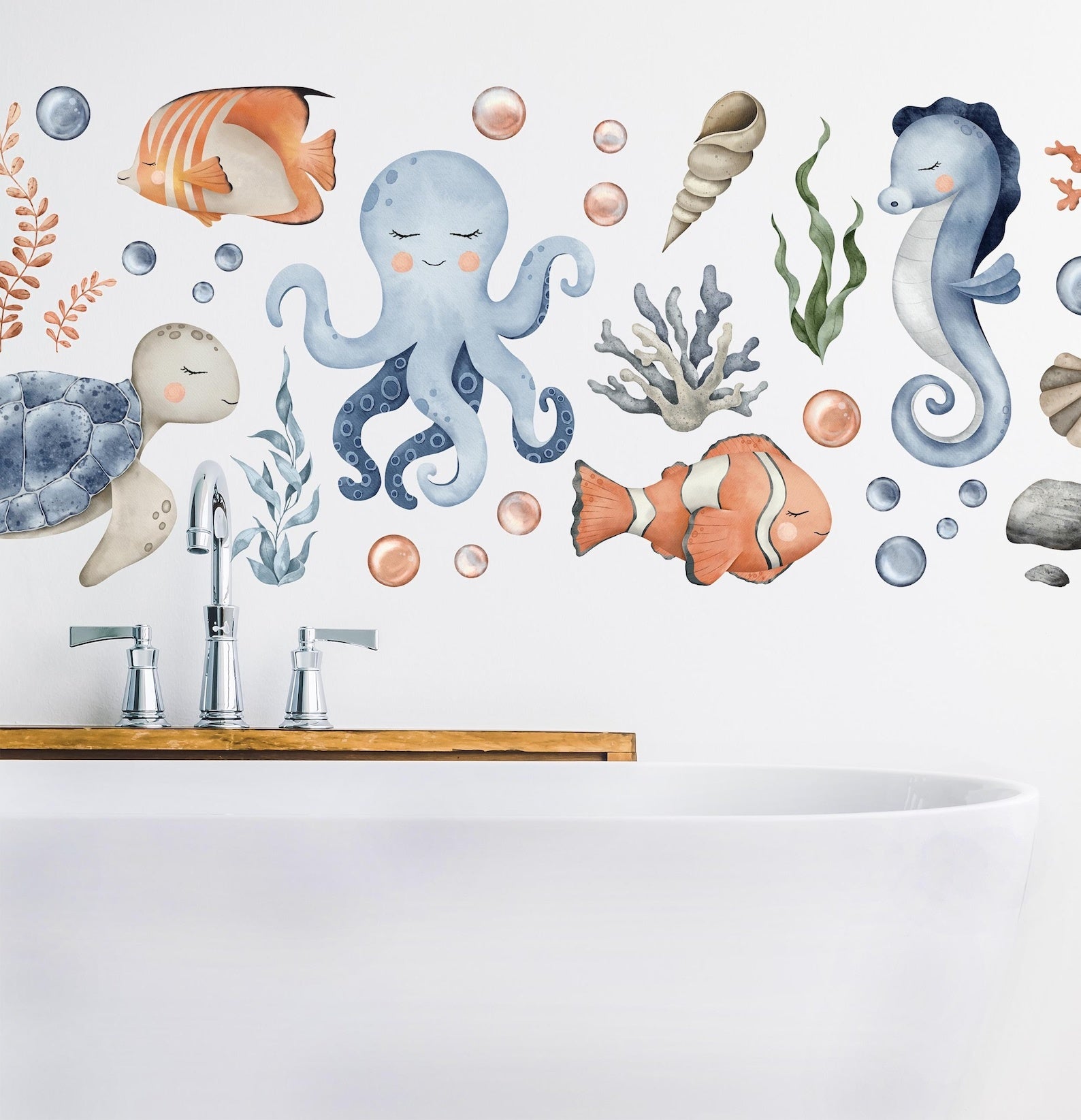 Vinilos decorativos Adhesivos infantiles de Pared animales marinos corazon marino acuarela