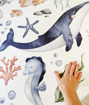 Vinilos decorativos Adhesivos infantiles de Pared animales marinos corazon marino acuarela