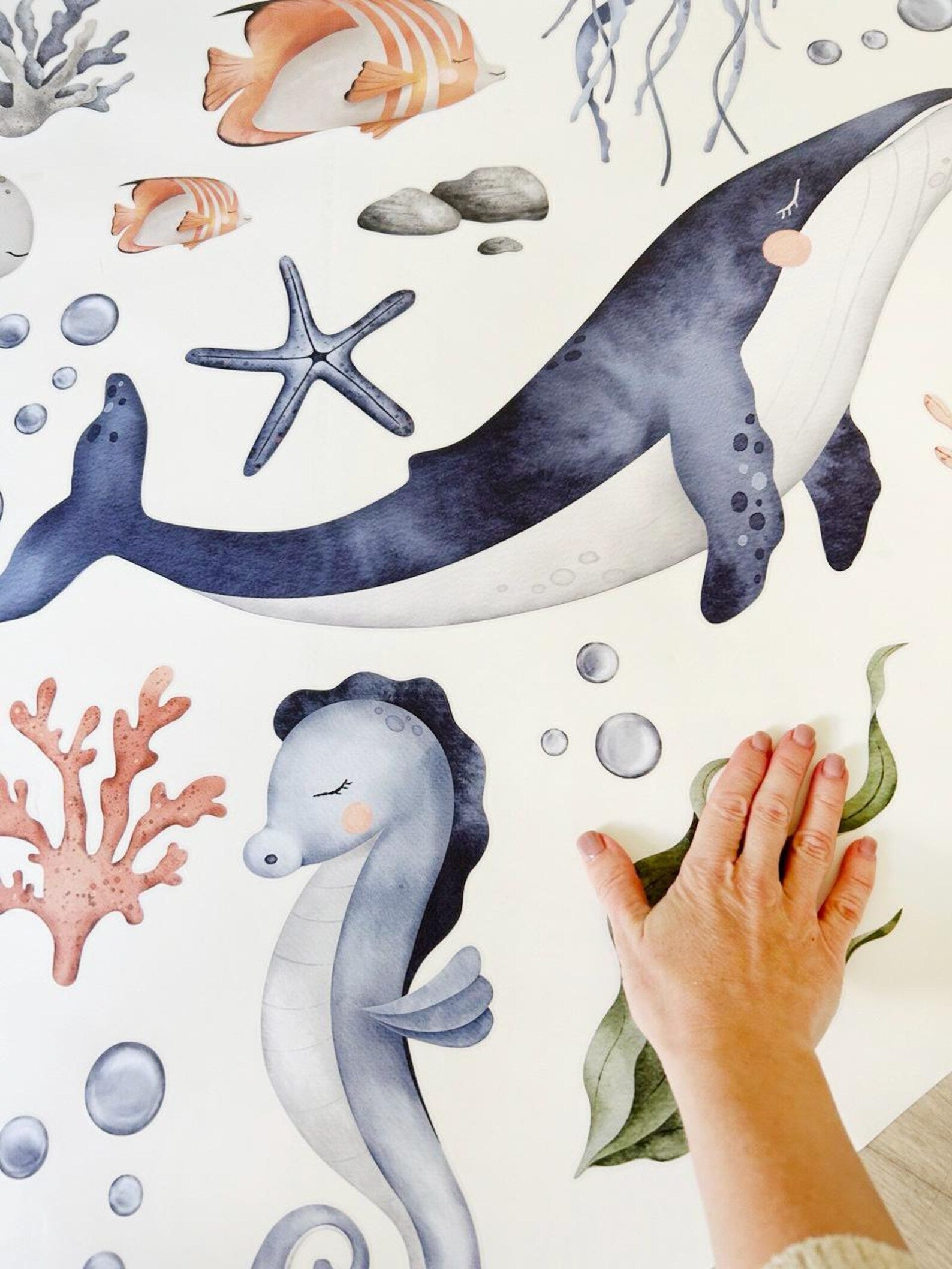 Vinilos decorativos Adhesivos infantiles de Pared animales marinos corazon marino acuarela
