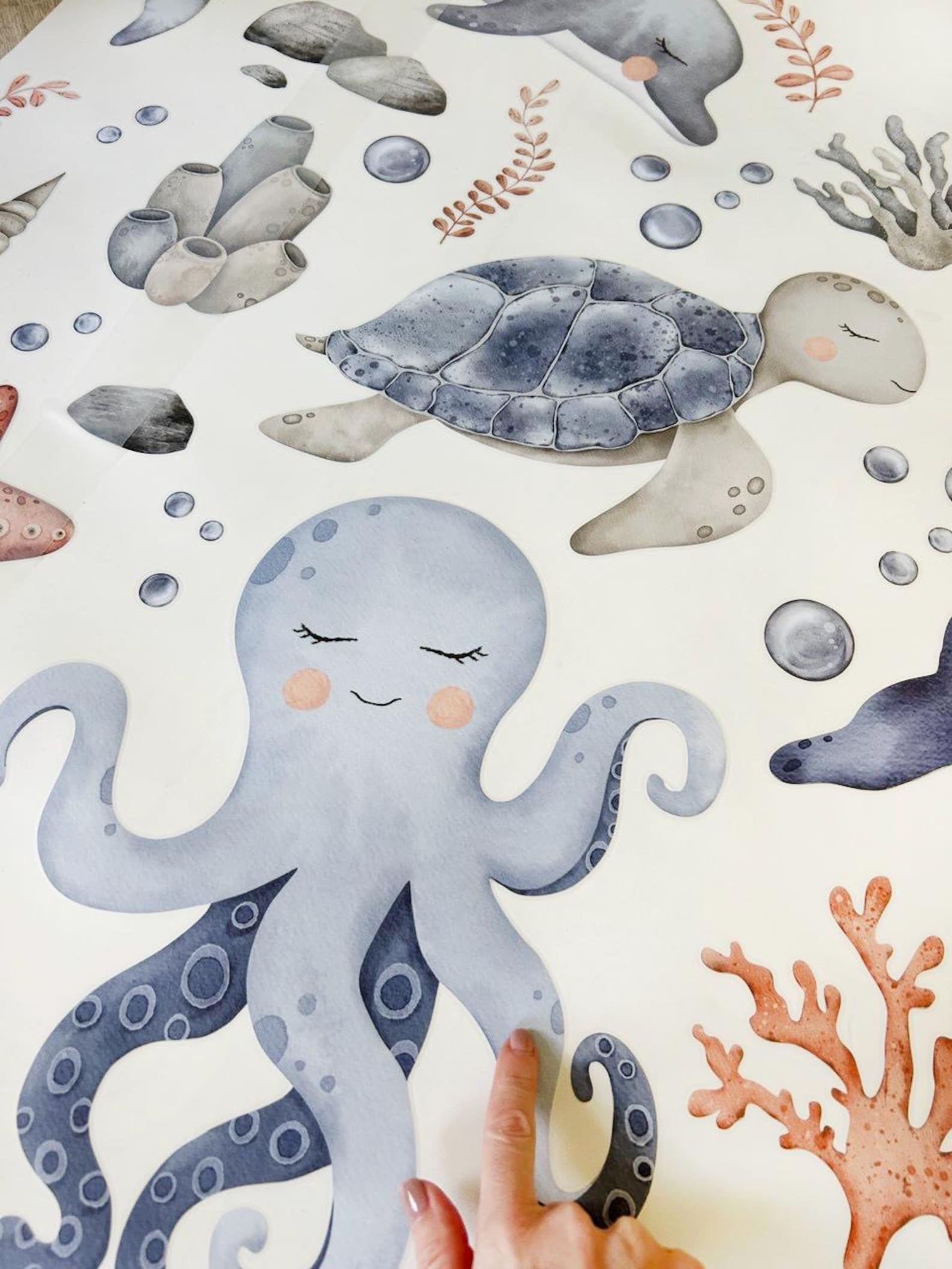 Vinilos decorativos Adhesivos infantiles de Pared animales marinos corazon marino acuarela