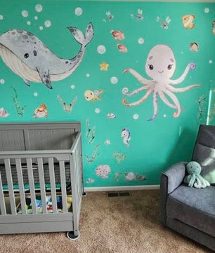 Vinilos decorativos Adhesivos infantiles de Pared animales marinos pulpo o ballena