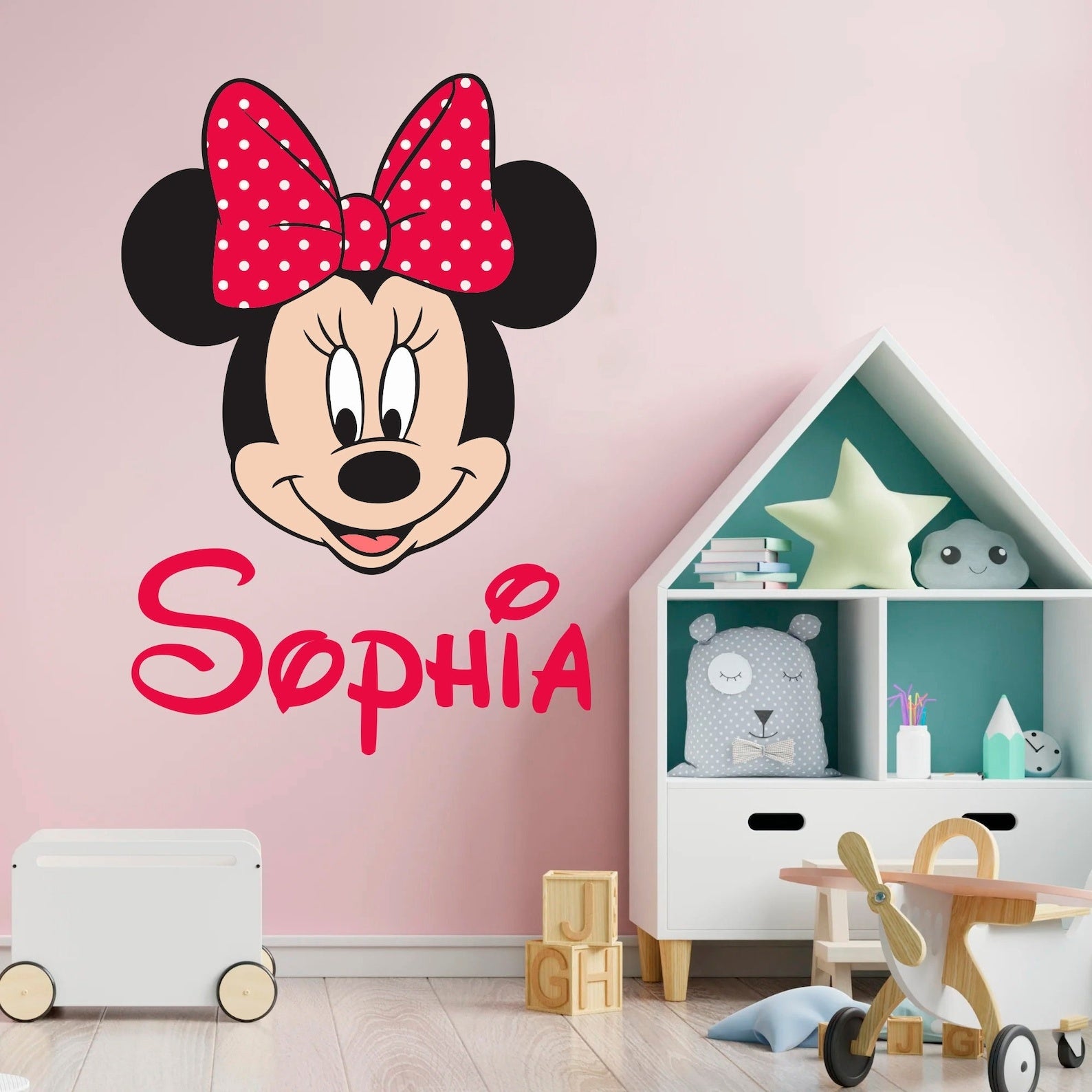 Vinilos decorativos Adhesivos infantiles de Pared minnie cara con nombre