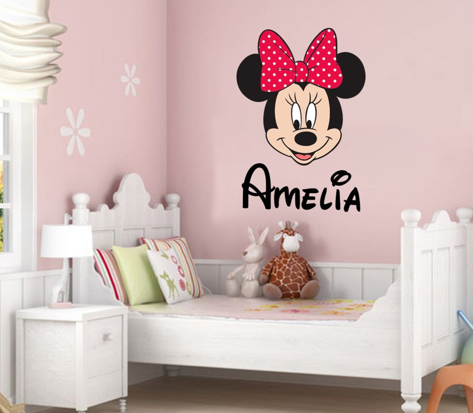 Vinilos decorativos Adhesivos infantiles de Pared minnie cara con nombre