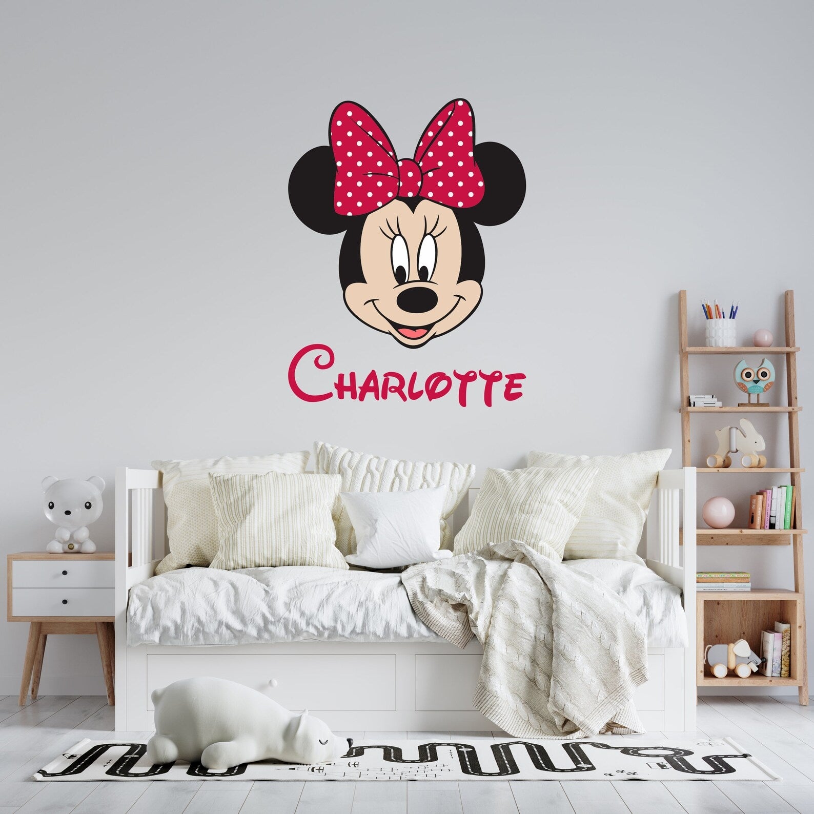 Vinilos decorativos Adhesivos infantiles de Pared minnie cara con nombre