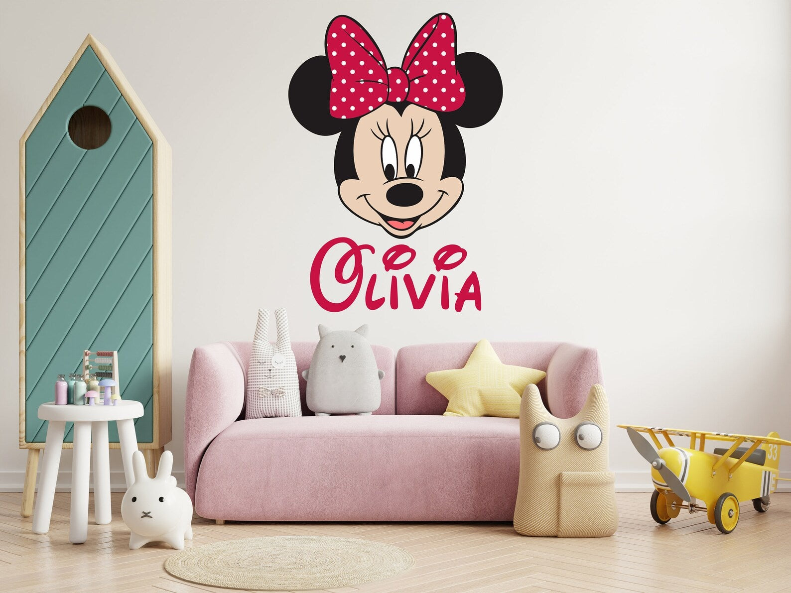 Vinilos decorativos Adhesivos infantiles de Pared minnie cara con nombre