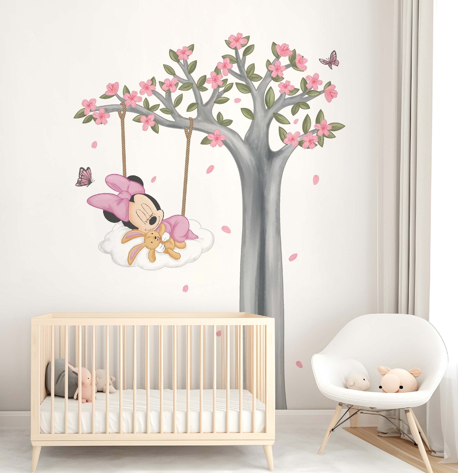 Vinilos decorativos Adhesivos infantiles de Pared minnie dormilona en arbol