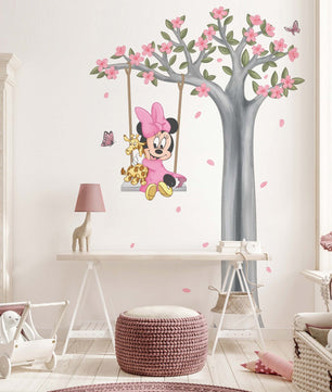 Vinilos decorativos Adhesivos infantiles de Pared minnie en columpio en arbol