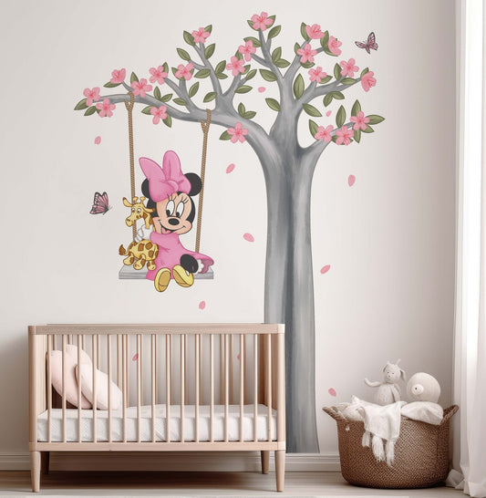 Vinilos decorativos Adhesivos infantiles de Pared minnie en columpio en arbol