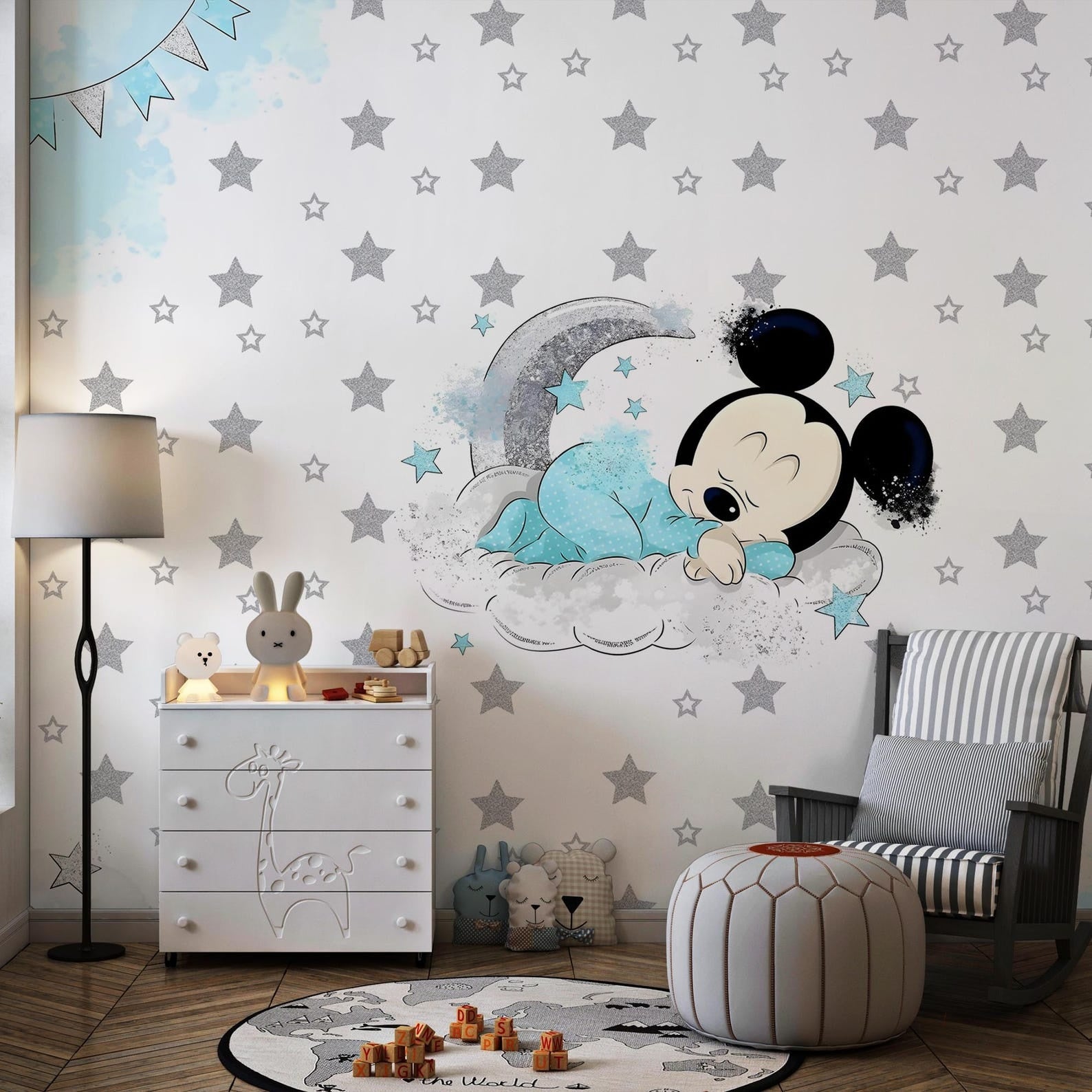 Vinilos decorativos Adhesivos infantiles de Pared mickey con estrellas