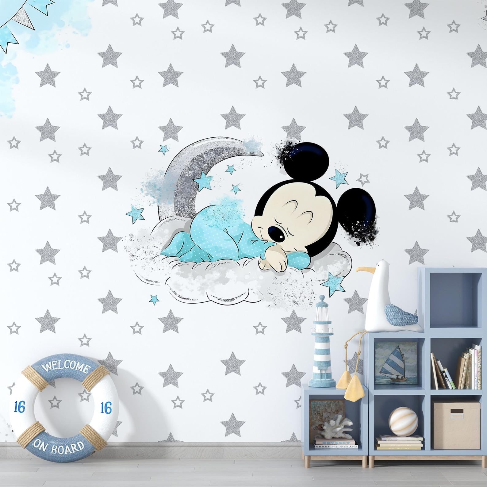 Vinilos decorativos Adhesivos infantiles de Pared mickey con estrellas