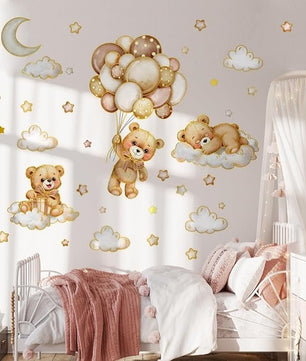 Vinilos decorativos Adhesivos infantiles de Pared de oso teddy borde dorado
