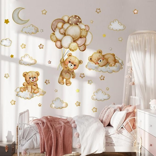 Vinilos decorativos Adhesivos infantiles de Pared de oso teddy borde dorado