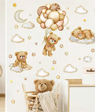 Vinilos decorativos Adhesivos infantiles de Pared de oso teddy borde dorado