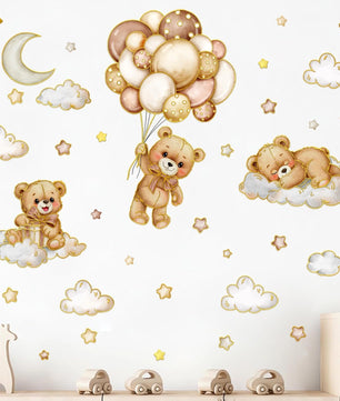 Vinilos decorativos Adhesivos infantiles de Pared de oso teddy borde dorado