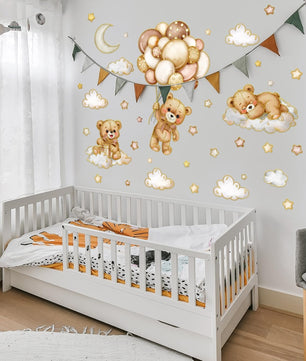 Vinilos decorativos Adhesivos infantiles de Pared de oso teddy borde dorado