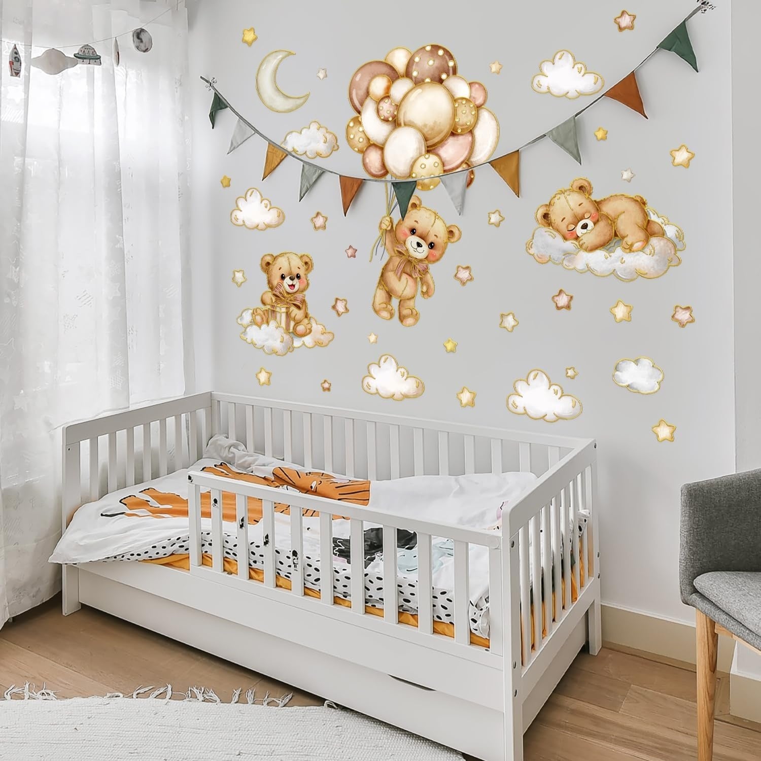 Vinilos decorativos Adhesivos infantiles de Pared de oso teddy borde dorado