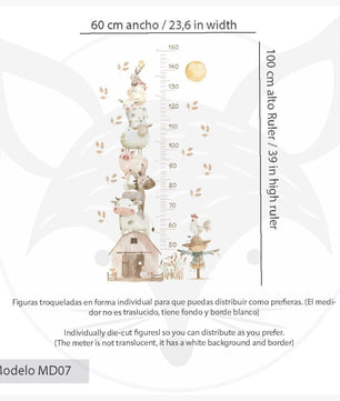 Medidor de altura infantil con animales granjeros
