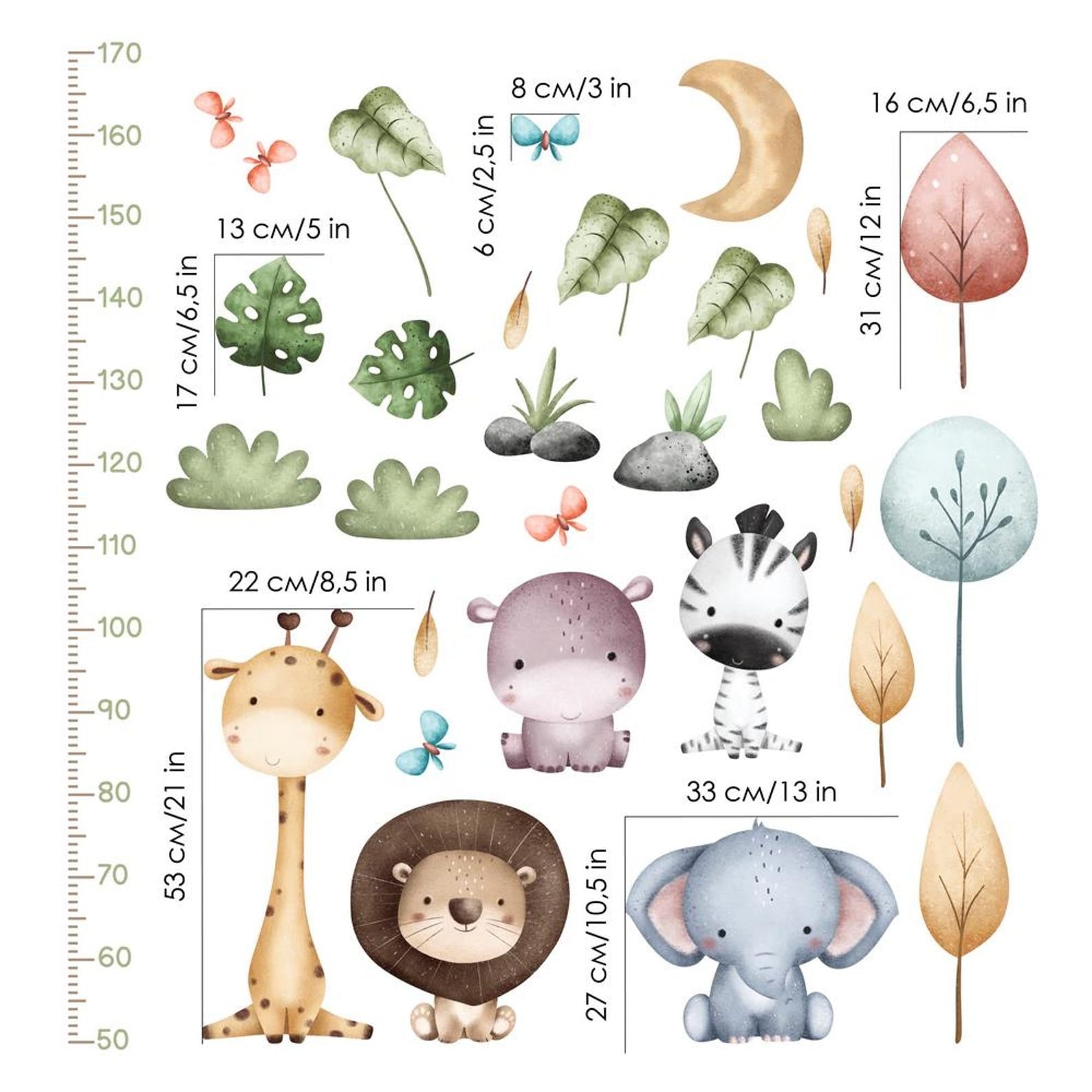 Medidor de altura infantil con animales de safari