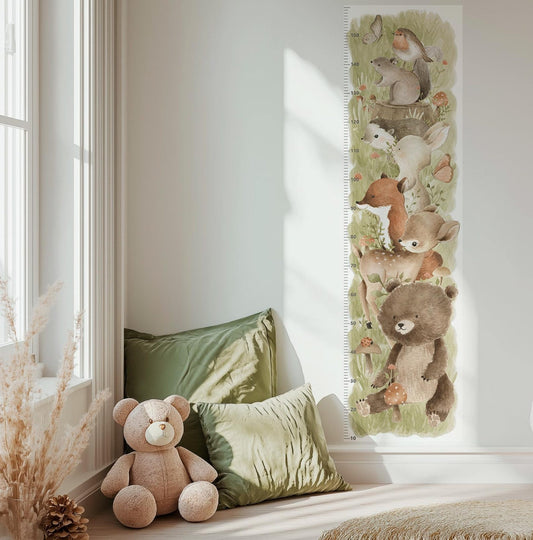 Medidor de altura infantil con animales del bosque