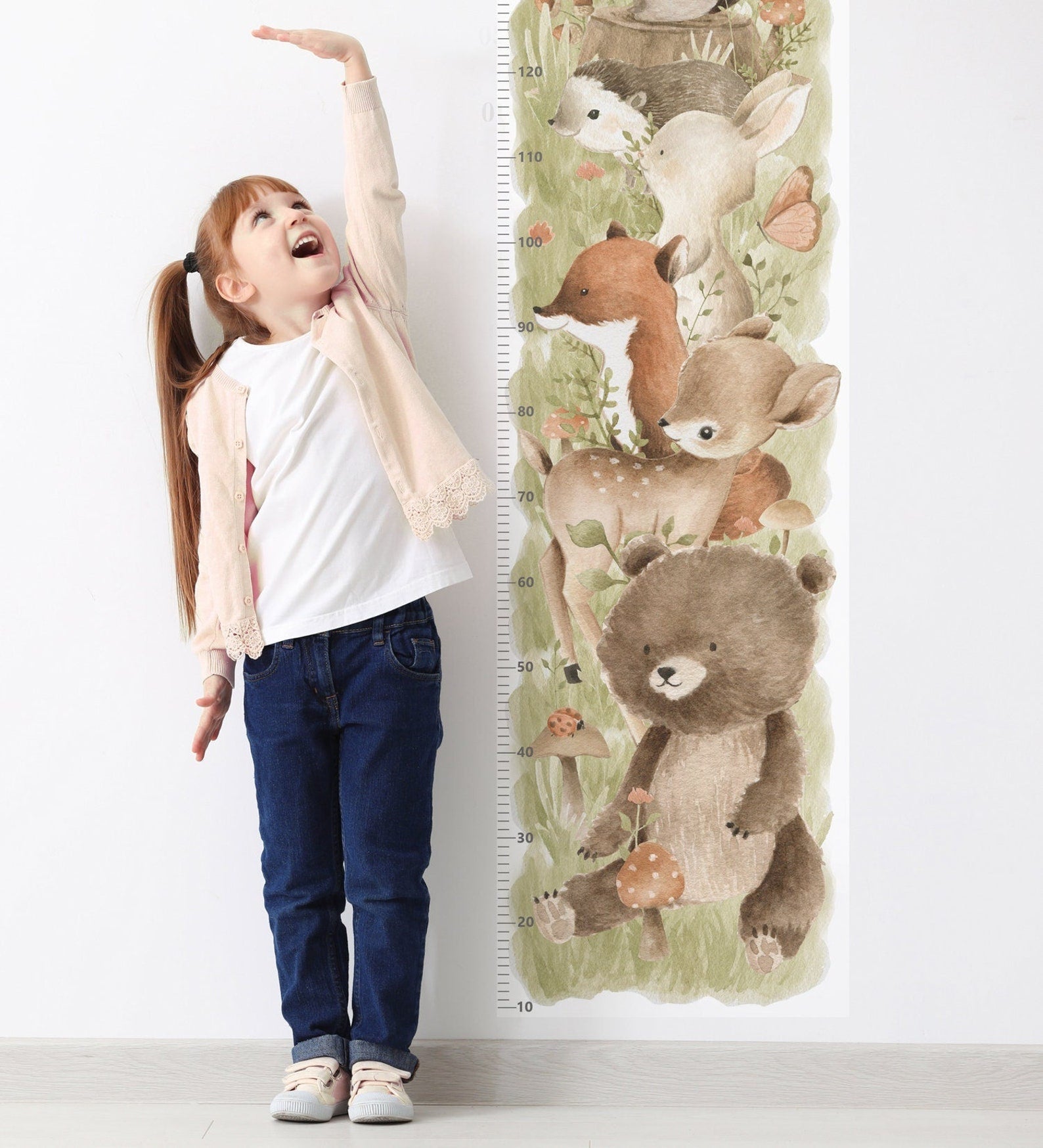 Medidor de altura infantil con animales del bosque